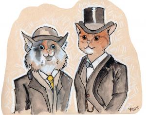 Two cats dressed as Sherlock and Watson
