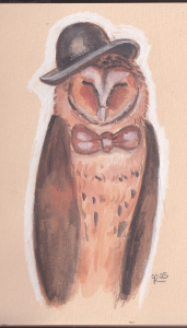 Dapper barn owl in a bowler